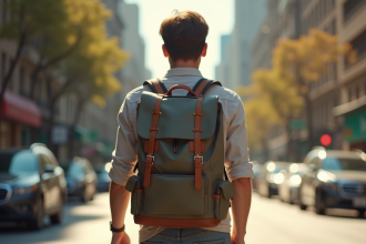 Personne marchant en ville avec un sac à dos classique