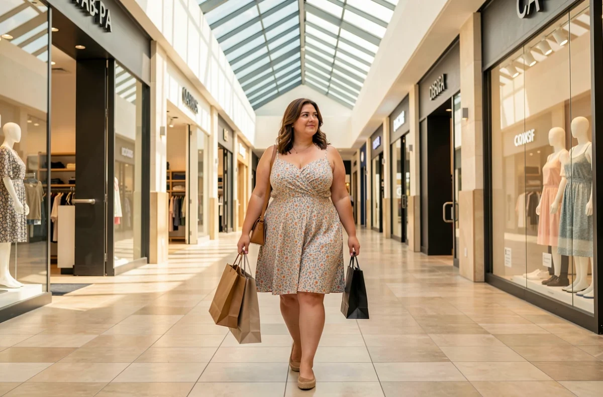 Une cliente se promène dans les allées du Centre Commercial Avant Cap à Cabriès