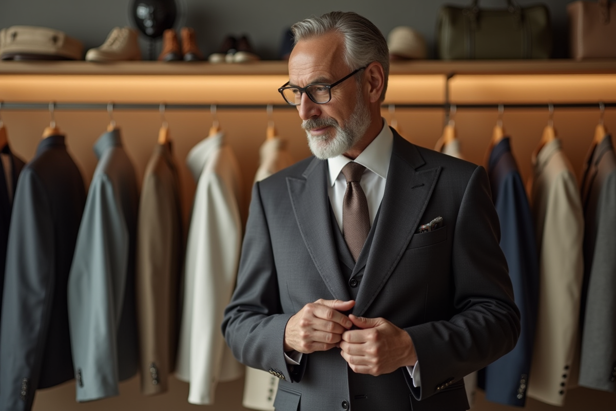 Curateur de mode examinant un manteau dans une boutique