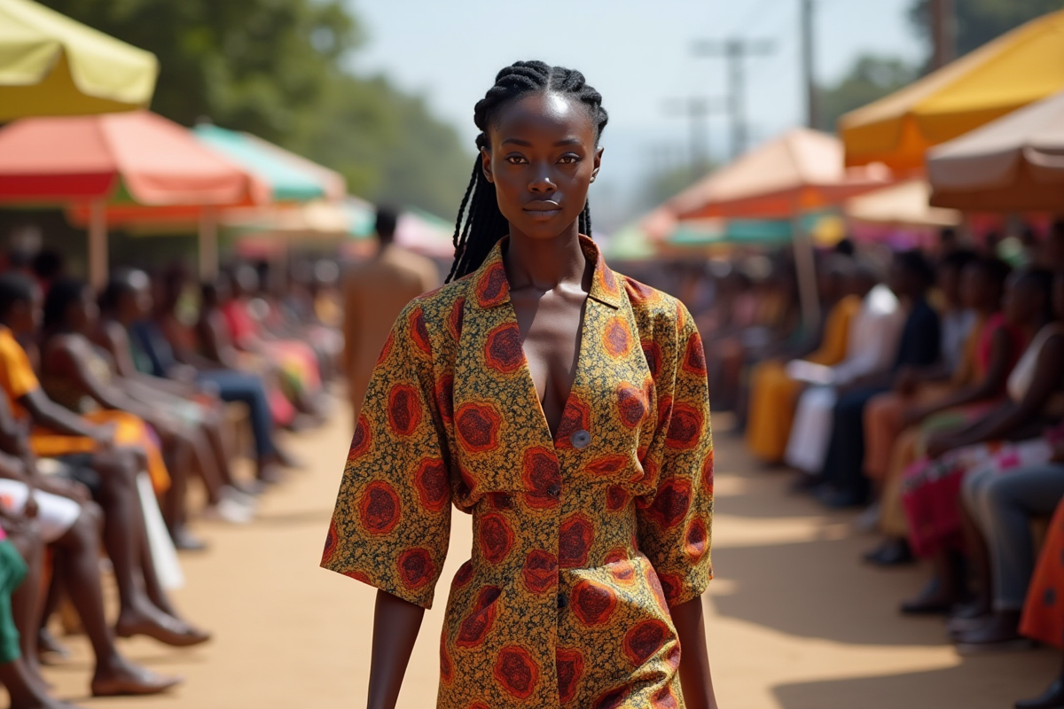 Mannequin sur un défilé en plein air dans une ville africaine