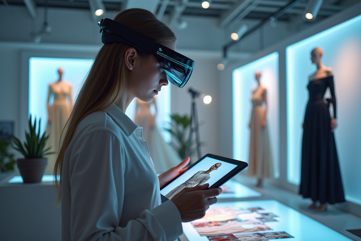 Créatrice de mode utilisant réalité augmentée et tablette