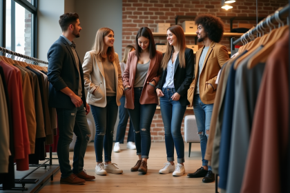 Groupe de jeunes adultes dans une boutique de mode urbaine