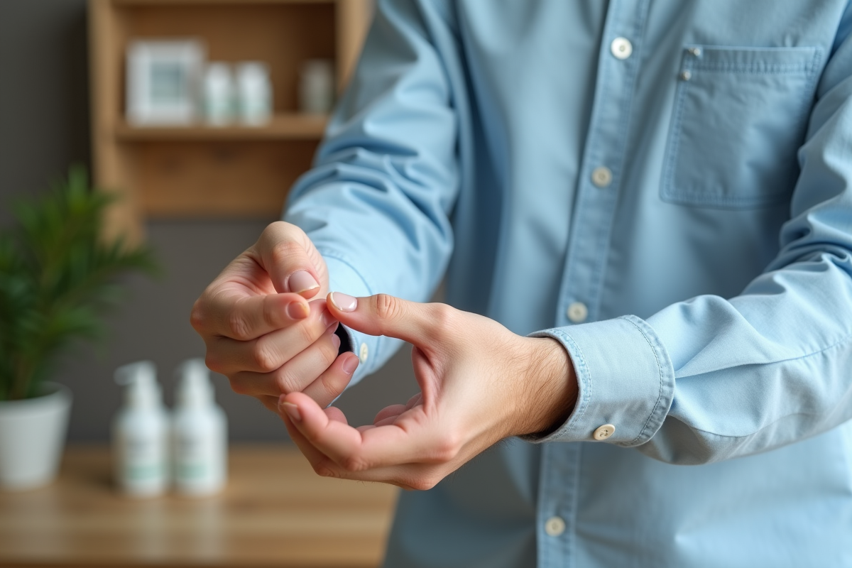Homme appliquant une creme visage dans un espace de travail