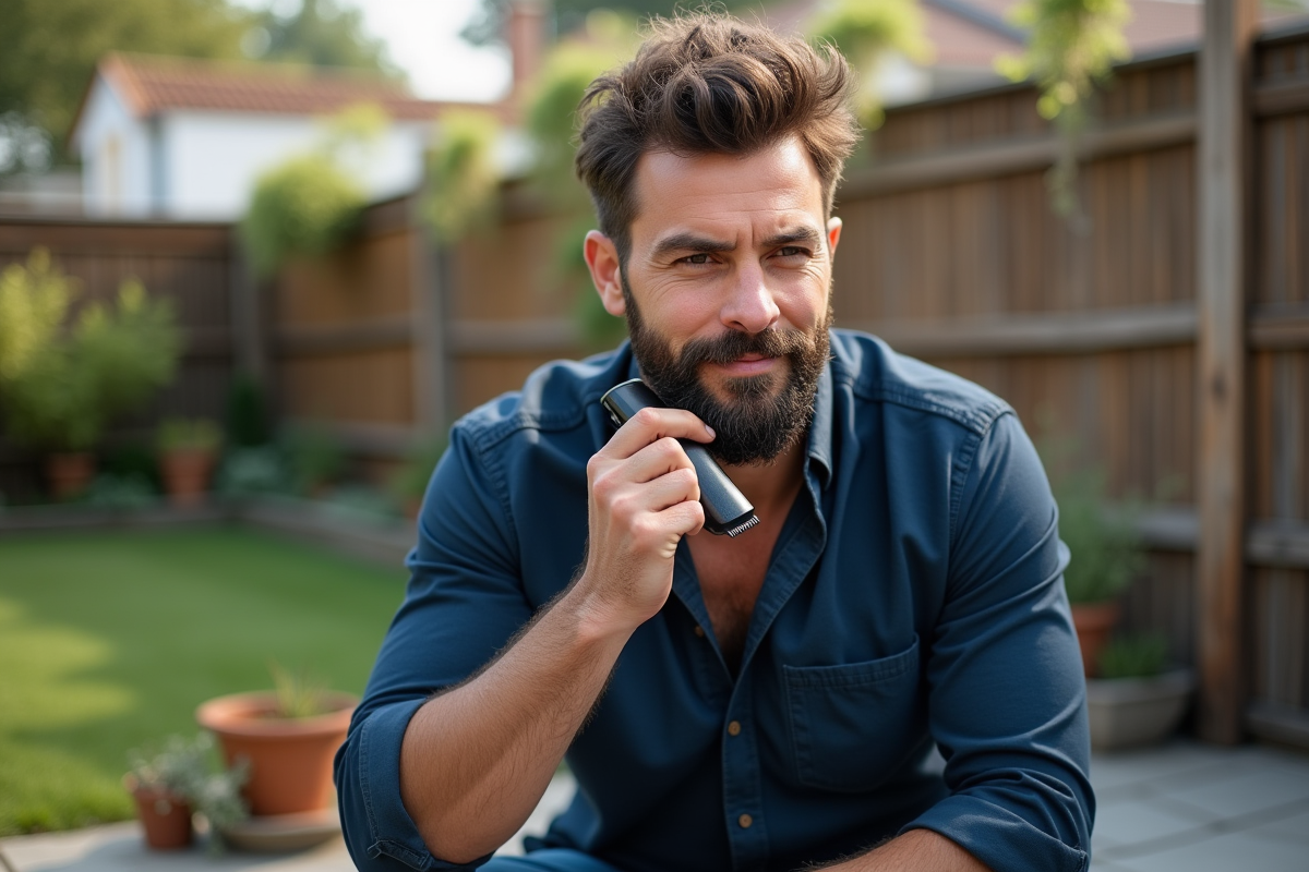 Homme taillant sa barbe à l