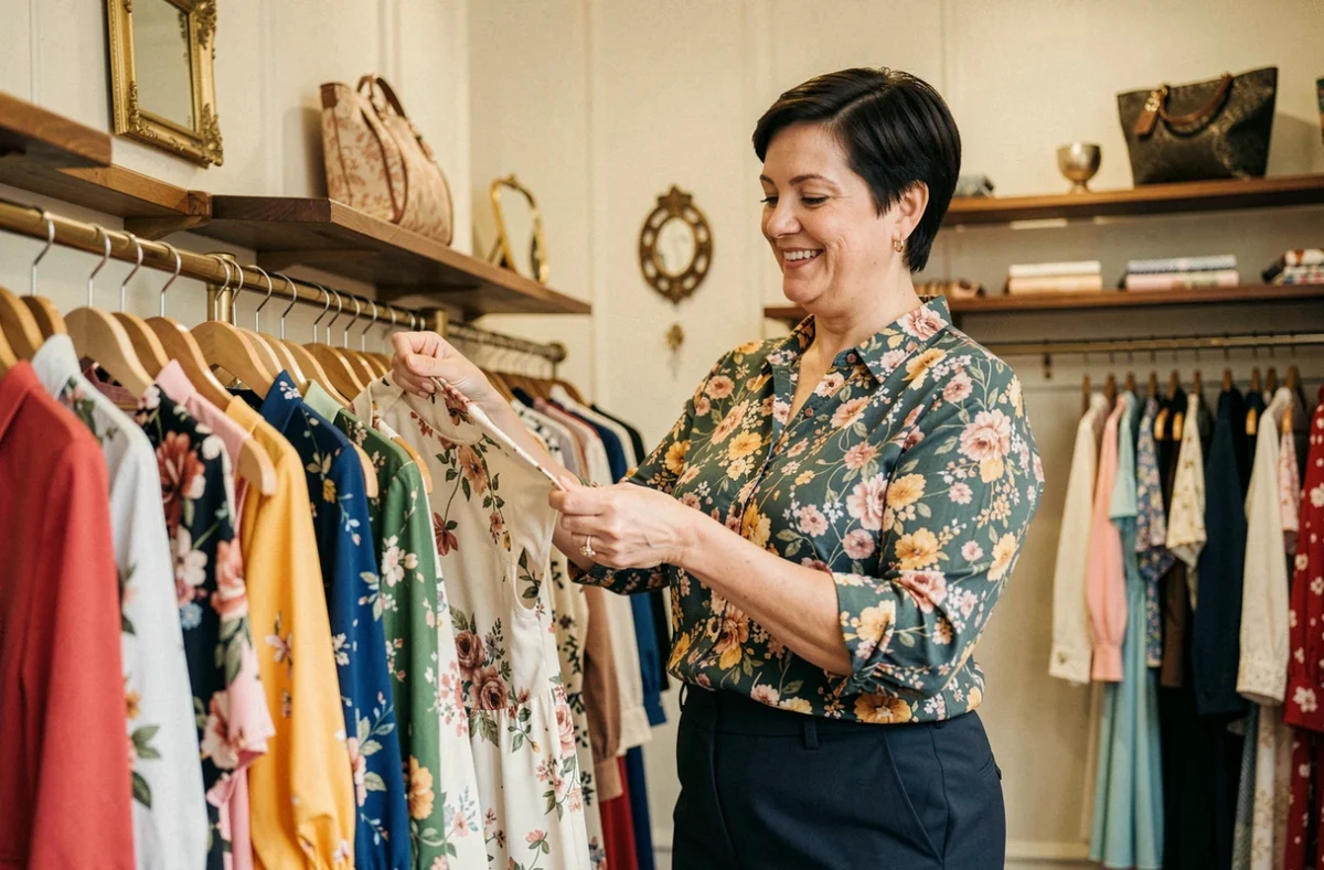 Une femme ronde essaie des vêtements dans la boutique LM Gerard à Nice