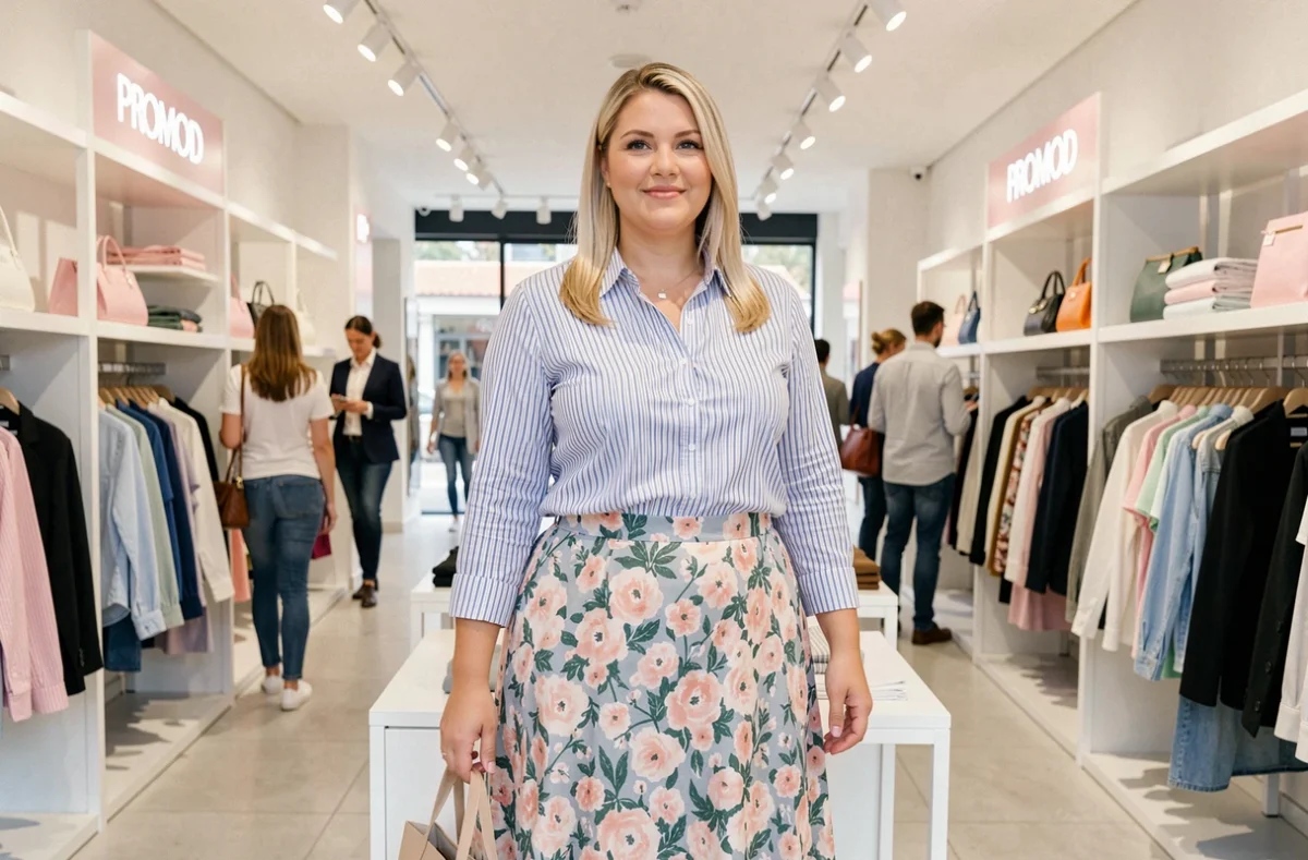 Une cliente fait ses achats dans un magasin Promod proposant des vêtements grande taille en région PACA